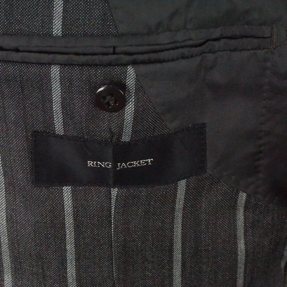 Ring Jacket Gray Wide Striped Silk Blend 2 Pc Suit Jacket Pants Sz 38 BRAND NEW - Picture 9 of 13